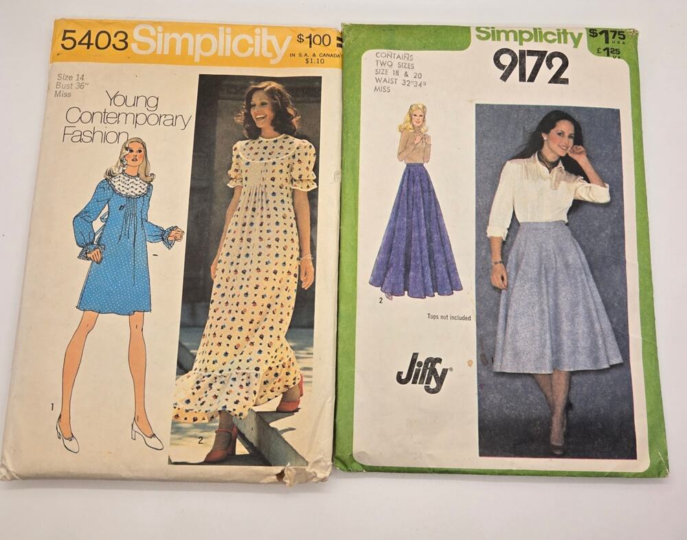 Vtg Simplicity 70s Sewing Patterns Lot of 2 Retro Skirts Dresses #5403 #9172